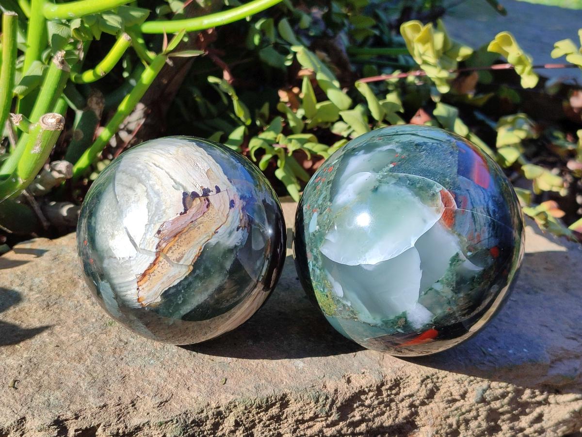 Polished Bloodstone Spheres x 3 From Swaziland - Toprock Gemstones and Minerals 
