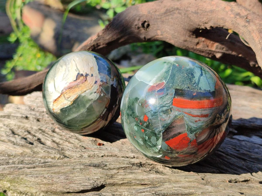 Polished Bloodstone Spheres x 3 From Swaziland - Toprock Gemstones and Minerals 