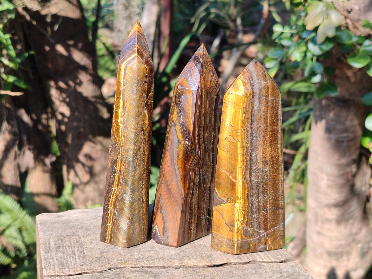 Polished Golden Tigers Eye Display Crystals x 3 From Prieska, South Africa - Toprock Gemstones and Minerals 