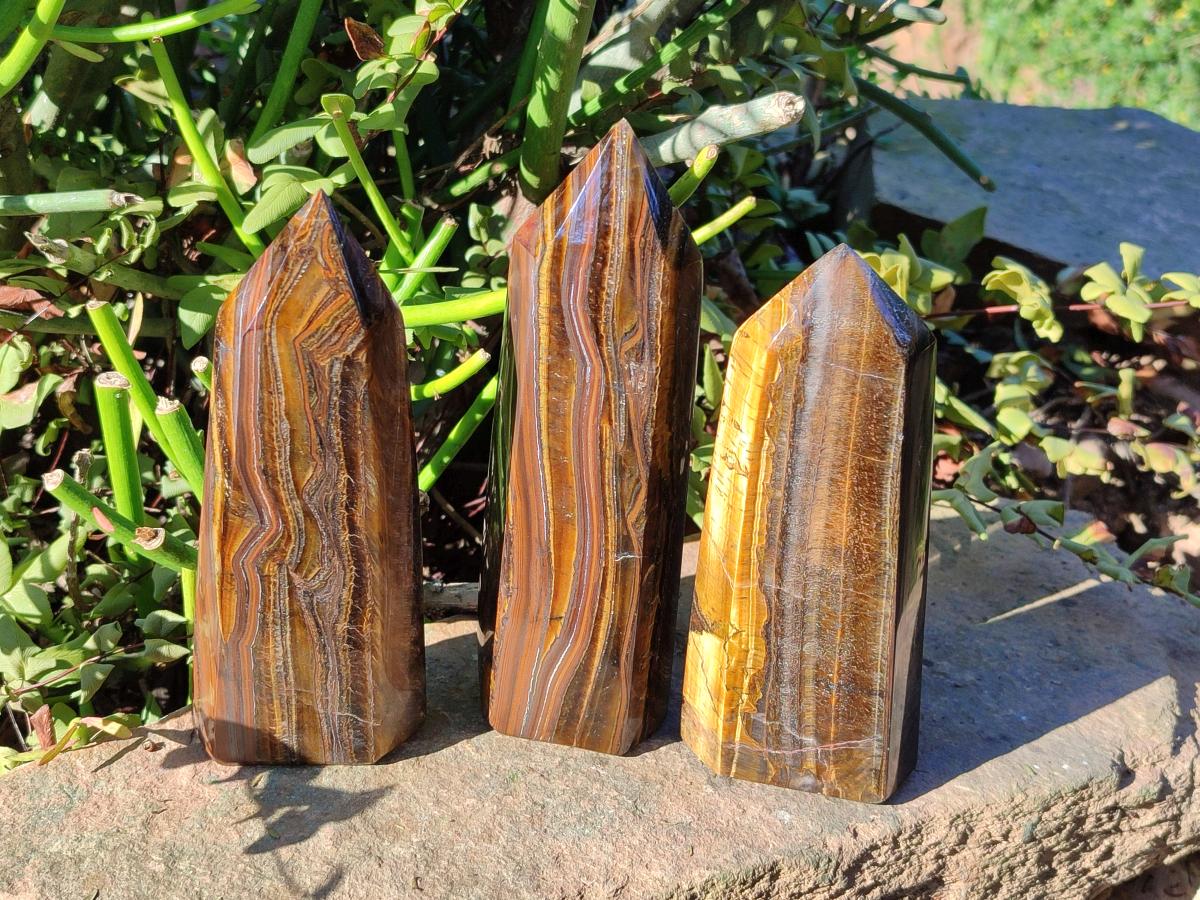 Polished Golden Tigers Eye Display Crystals x 3 From Prieska, South Africa - Toprock Gemstones and Minerals 