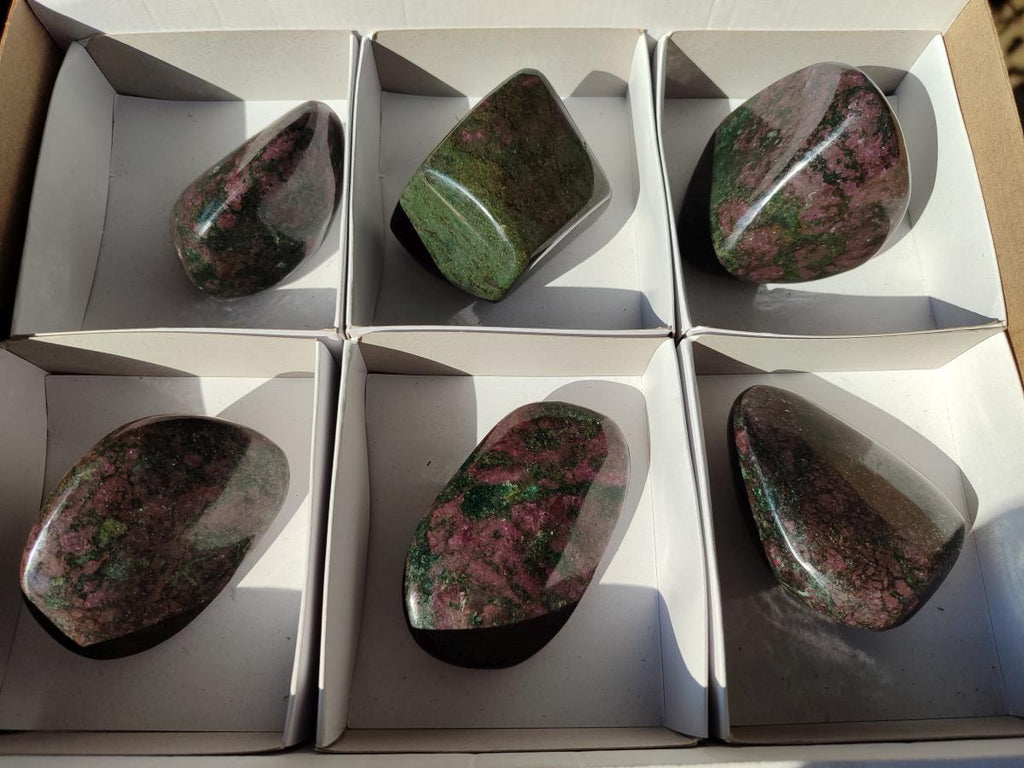 Polished Ruby Corundum In Chrome Verdite Standing Display Pieces x 6 From Mutoko, Zimbabwe - Toprock Gemstones and Minerals 