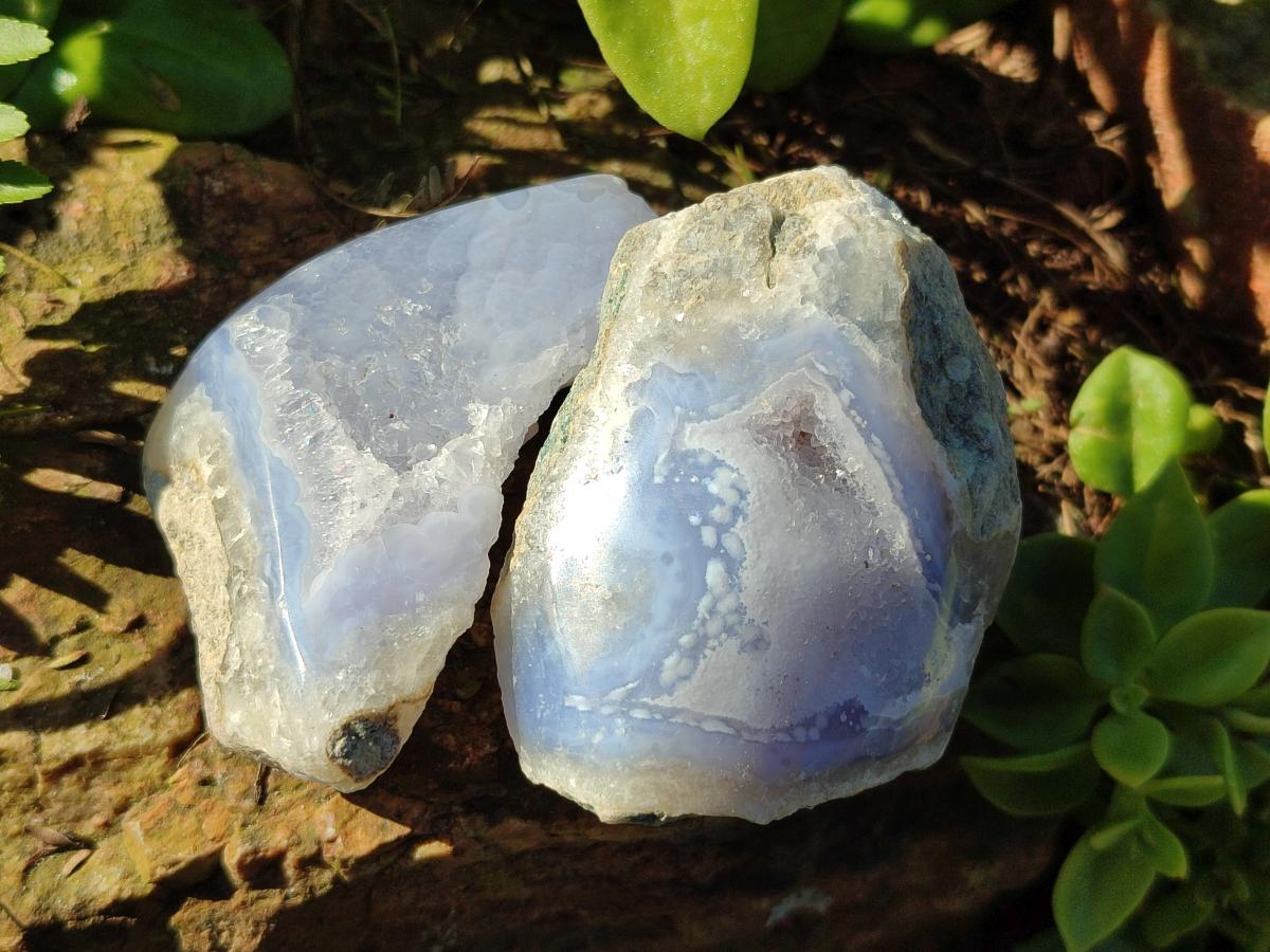 Polished On One Side Blue Lace Agate Geodes x 35 From Nsanje, Malawi - Toprock Gemstones and Minerals 