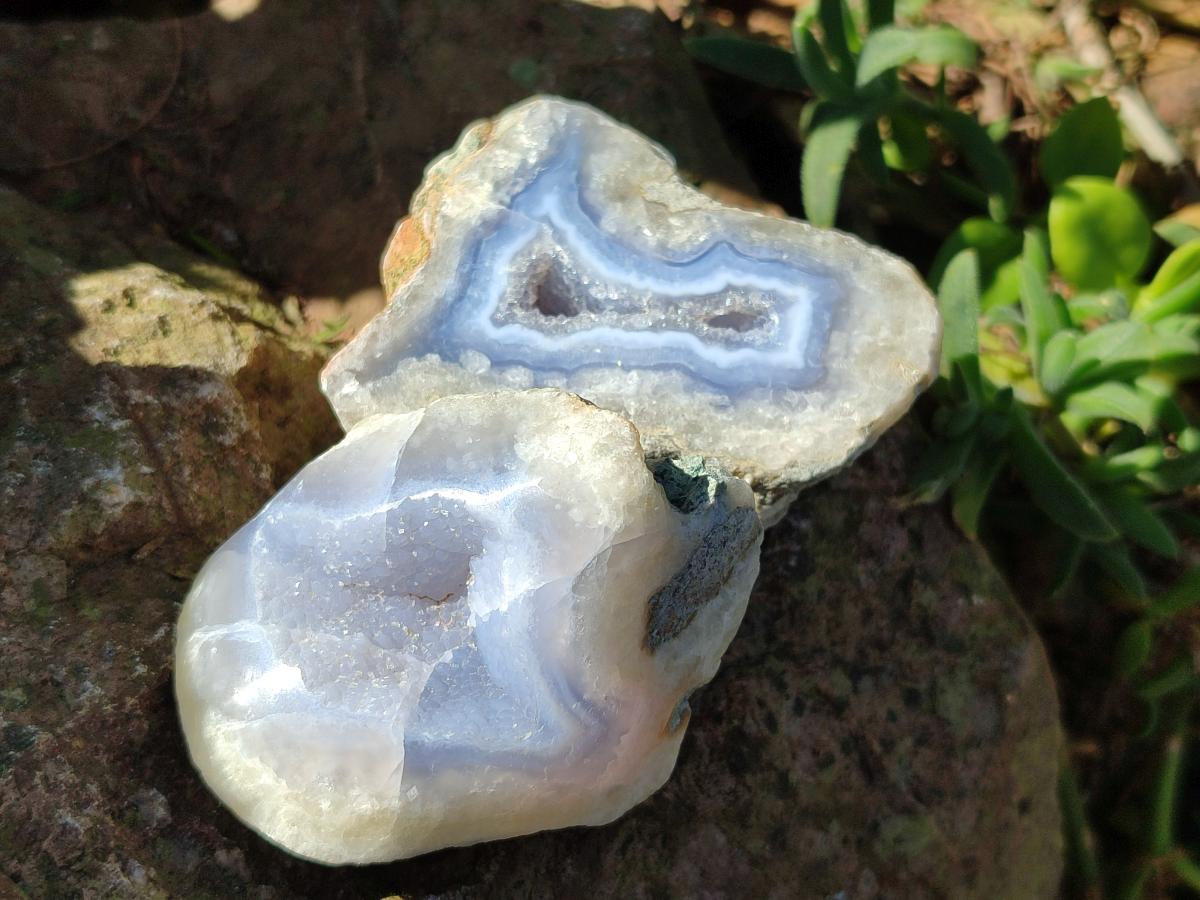 Polished On One Side Blue Lace Agate Geodes x 35 From Nsanje, Malawi - Toprock Gemstones and Minerals 