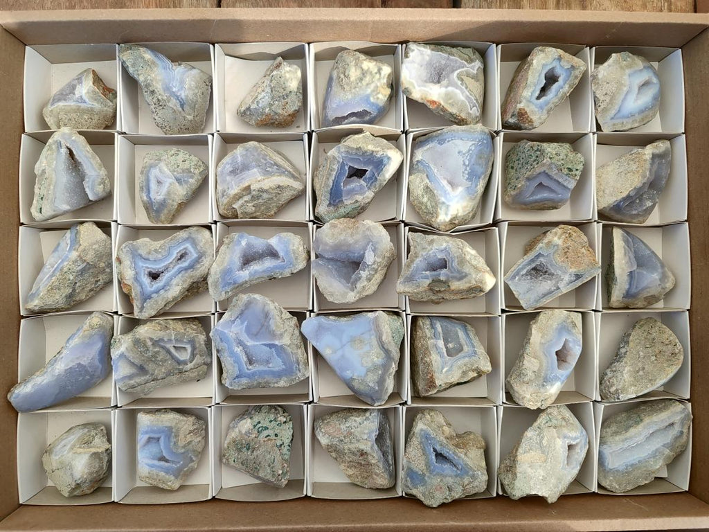 Polished On One Side Blue Lace Agate Geodes x 35 From Nsanje, Malawi - Toprock Gemstones and Minerals 