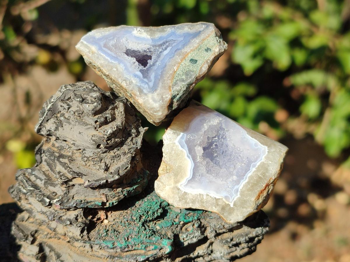 Polished On One Side Blue Lace Agate Geodes x 35 From Nsanje, Malawi - Toprock Gemstones and Minerals 