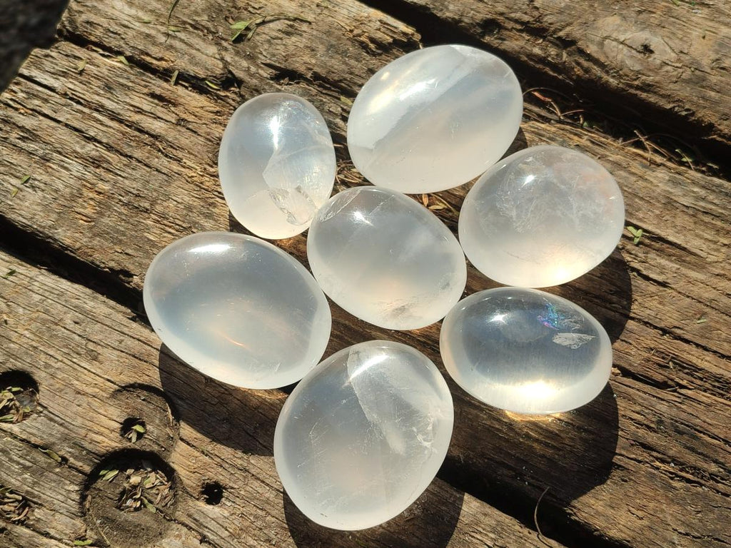 Polished Girasol Pearl Quartz Palm Stones x 24 From Ambatondrazaka, Madagascar - Toprock Gemstones and Minerals 