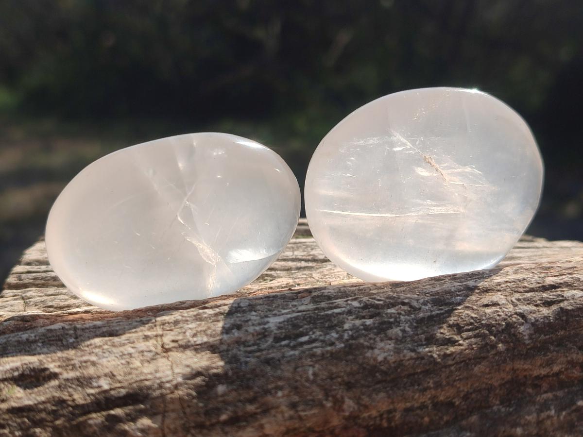 Polished Girasol Pearl Quartz Palm Stones x 24 From Ambatondrazaka, Madagascar - Toprock Gemstones and Minerals 