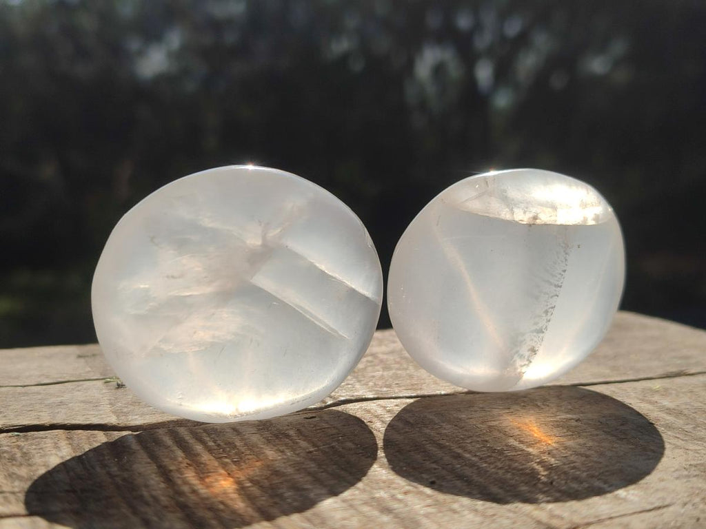 Polished Girasol Pearl Quartz Palm Stones x 24 From Ambatondrazaka, Madagascar - Toprock Gemstones and Minerals 