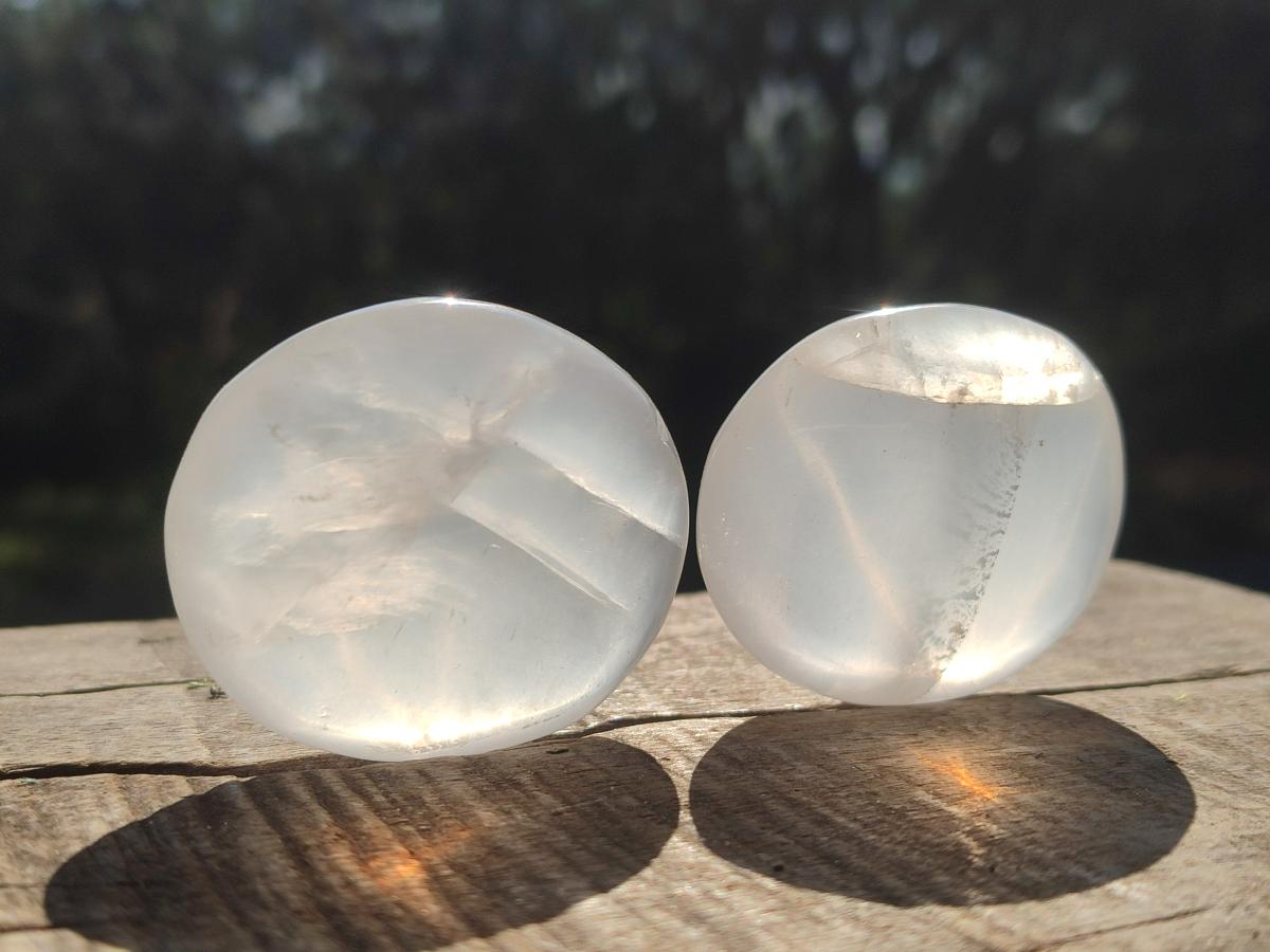 Polished Girasol Pearl Quartz Palm Stones x 24 From Ambatondrazaka, Madagascar - Toprock Gemstones and Minerals 