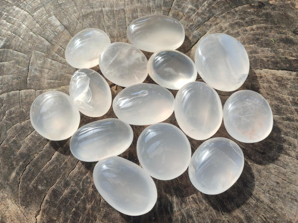 Polished Girasol Pearl Quartz Palm Stones x 24 From Ambatondrazaka, Madagascar - Toprock Gemstones and Minerals 