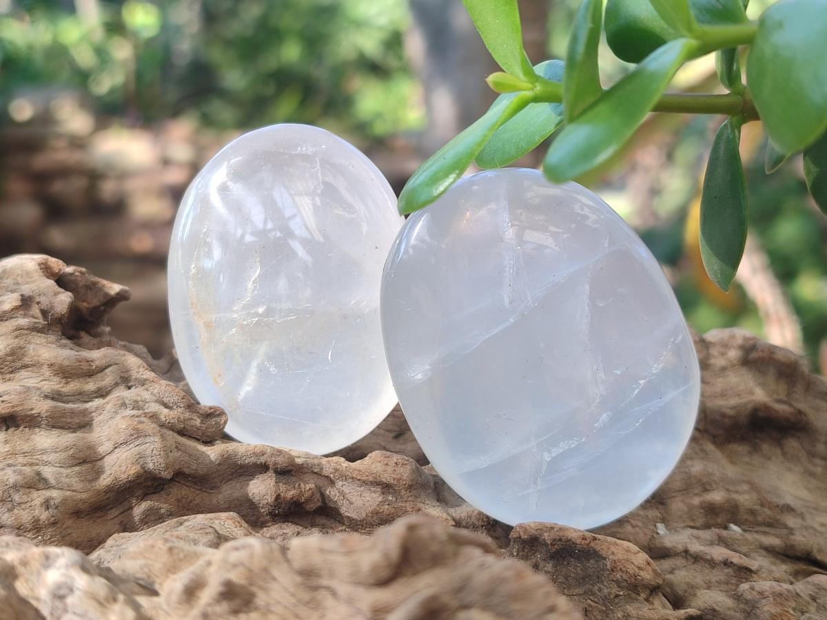 Polished Girasol Pearl Quartz Palm Stones x 24 From Ambatondrazaka, Madagascar - Toprock Gemstones and Minerals 