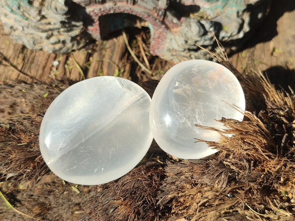Polished Girasol Pearl Quartz Palm Stones x 24 From Ambatondrazaka, Madagascar - Toprock Gemstones and Minerals 