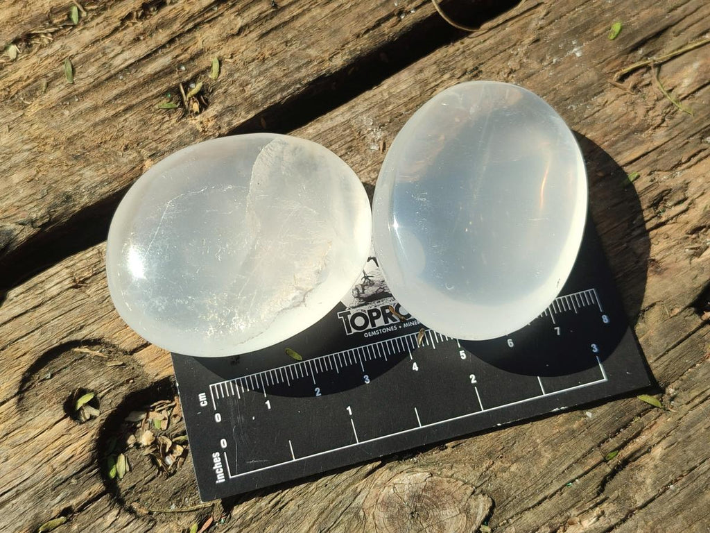 Polished Girasol Pearl Quartz Palm Stones x 24 From Ambatondrazaka, Madagascar - Toprock Gemstones and Minerals 