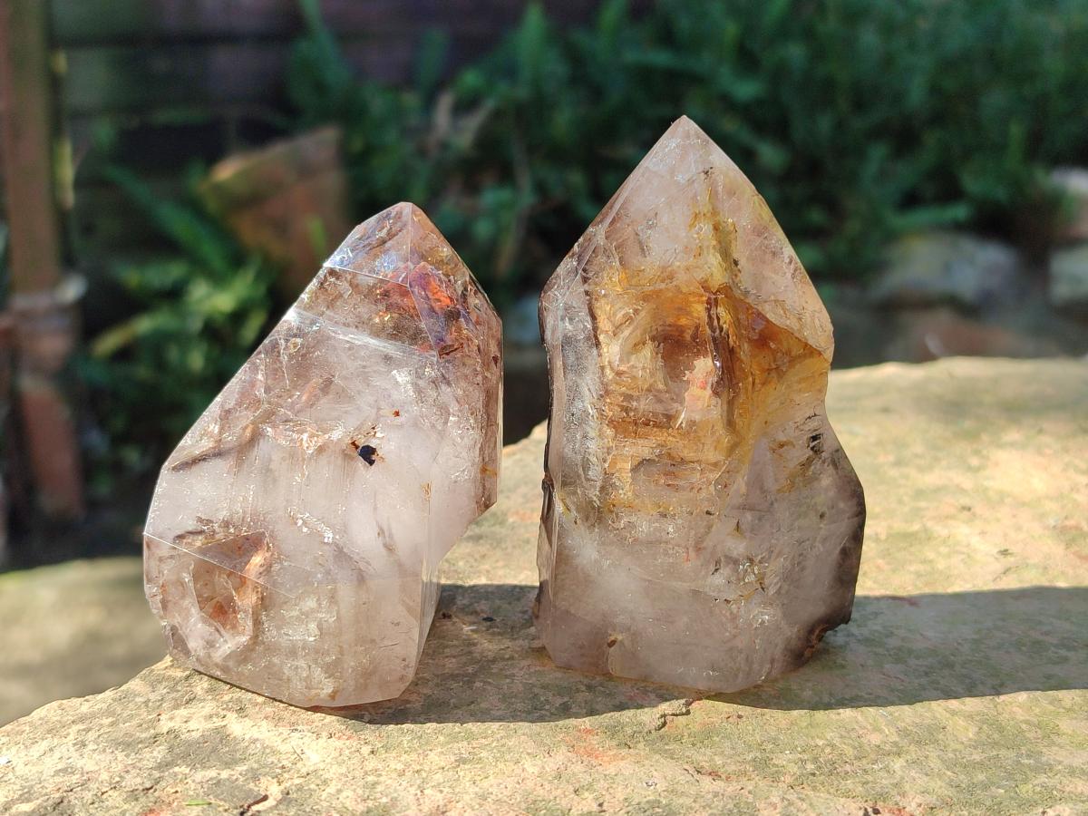 Polished Smokey Window Amethyst Crystals x 6 From Akansobe, Madagascar - Toprock Gemstones and Minerals 