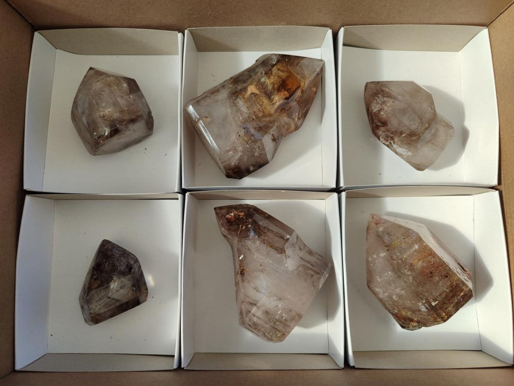 Polished Smokey Window Amethyst Crystals x 6 From Akansobe, Madagascar - Toprock Gemstones and Minerals 
