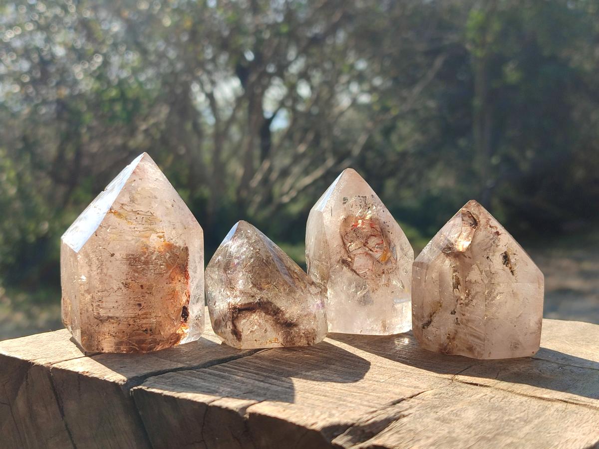 Polished Smokey Window Amethyst Crystals x 6 From Akansobe, Madagascar - Toprock Gemstones and Minerals 