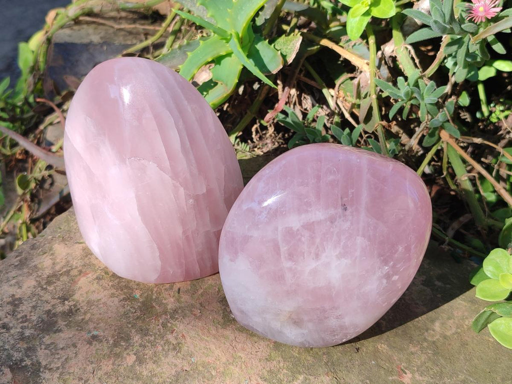 Polished Rose Quartz Standing Display Pieces x 3 From Zimbabwe - Toprock Gemstones and Minerals 