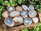 Polished Banded Agate Slices with Natural Edging x 12 From Madagascar - Toprock Gemstones and Minerals 