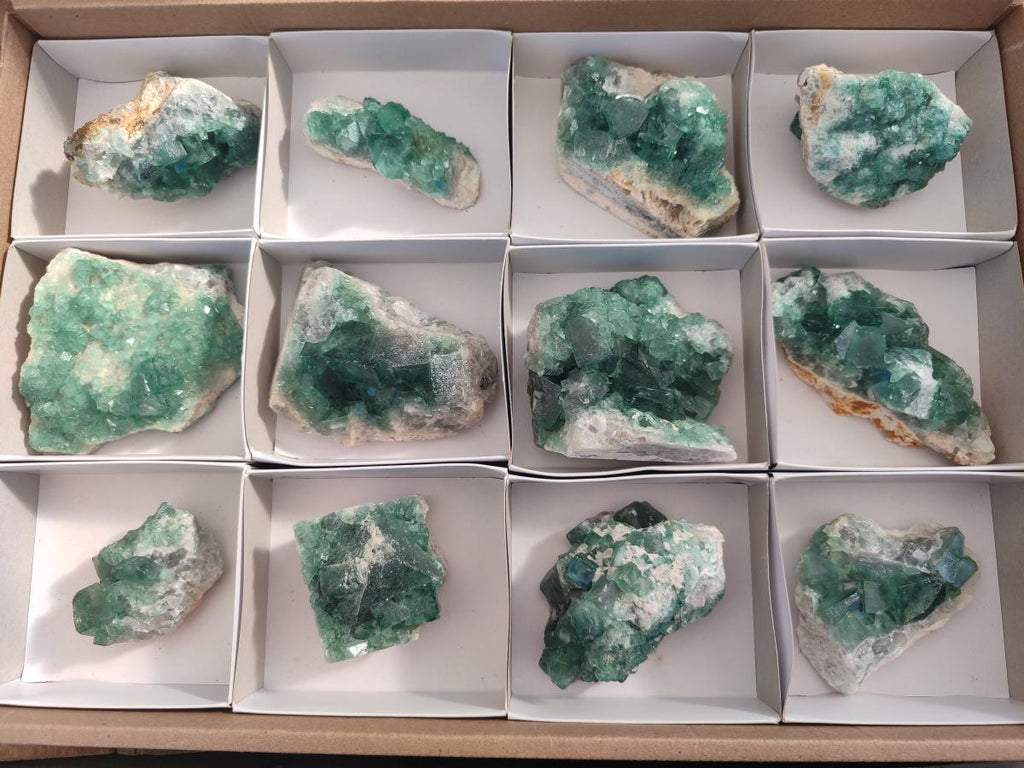 Natural Green Cubic Fluorite Specimens x 12 From Mandrosonoro, Madagascar - Toprock Gemstones and Minerals 