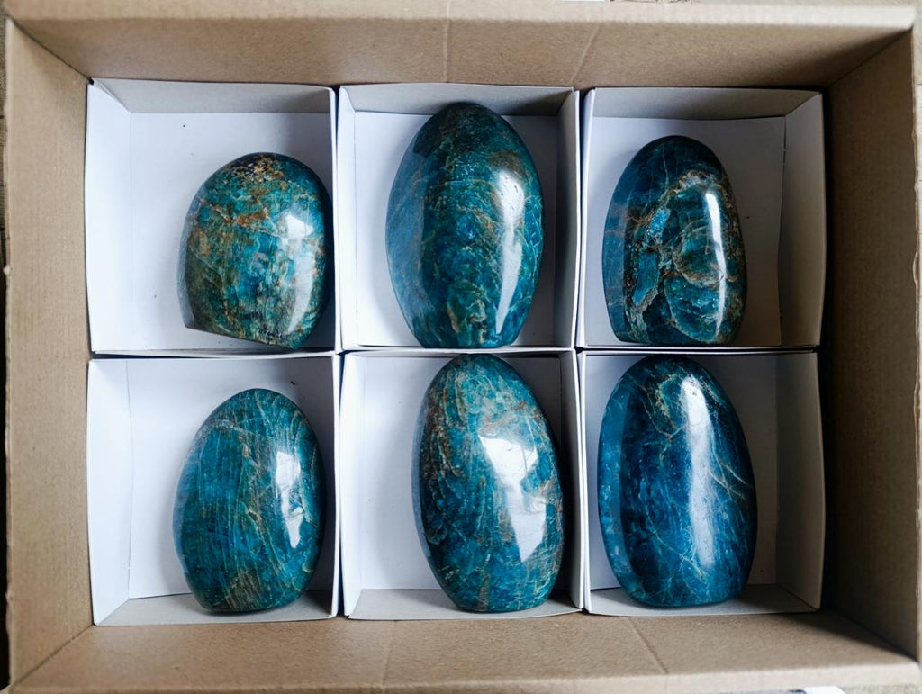Polished Blue Apatite Standing Display Pieces x 6 From Betroka, Madagascar - Toprock Gemstones and Minerals 