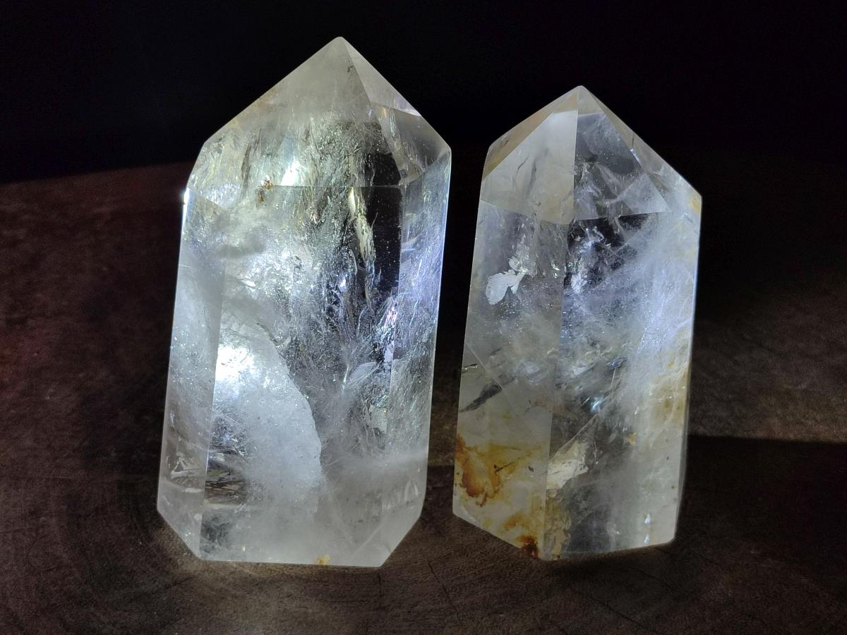 Polished Large Clear Quartz Display Crystals with Limonite Veils x 2 From Madagascar - Toprock Gemstones and Minerals 