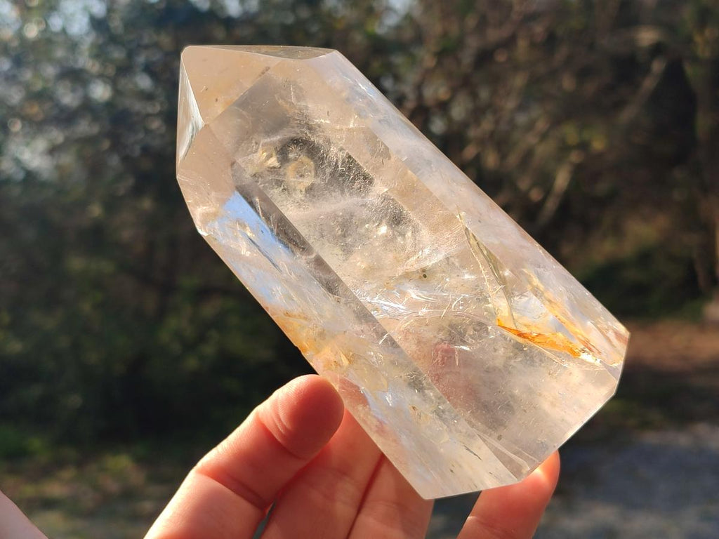 Polished Large Clear Quartz Display Crystals with Limonite Veils x 2 From Madagascar - Toprock Gemstones and Minerals 