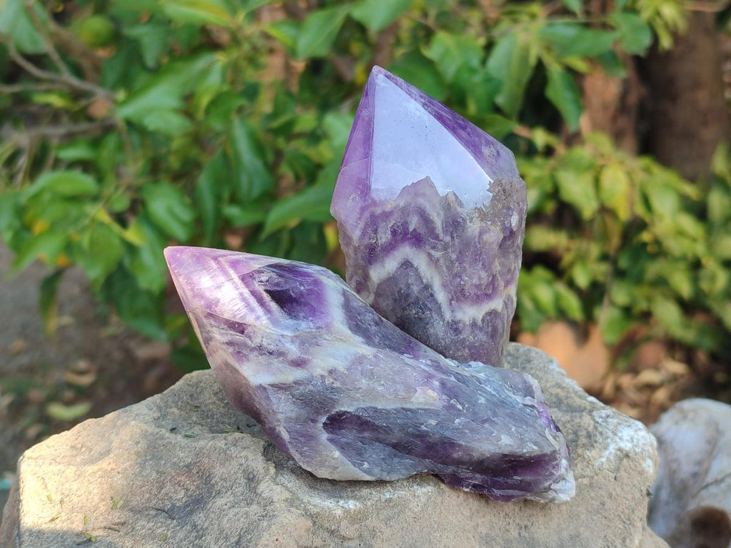 Polished Chevron Amethyst Witches Hat Crystals x 4 From Zambia - Toprock Gemstones and Minerals 