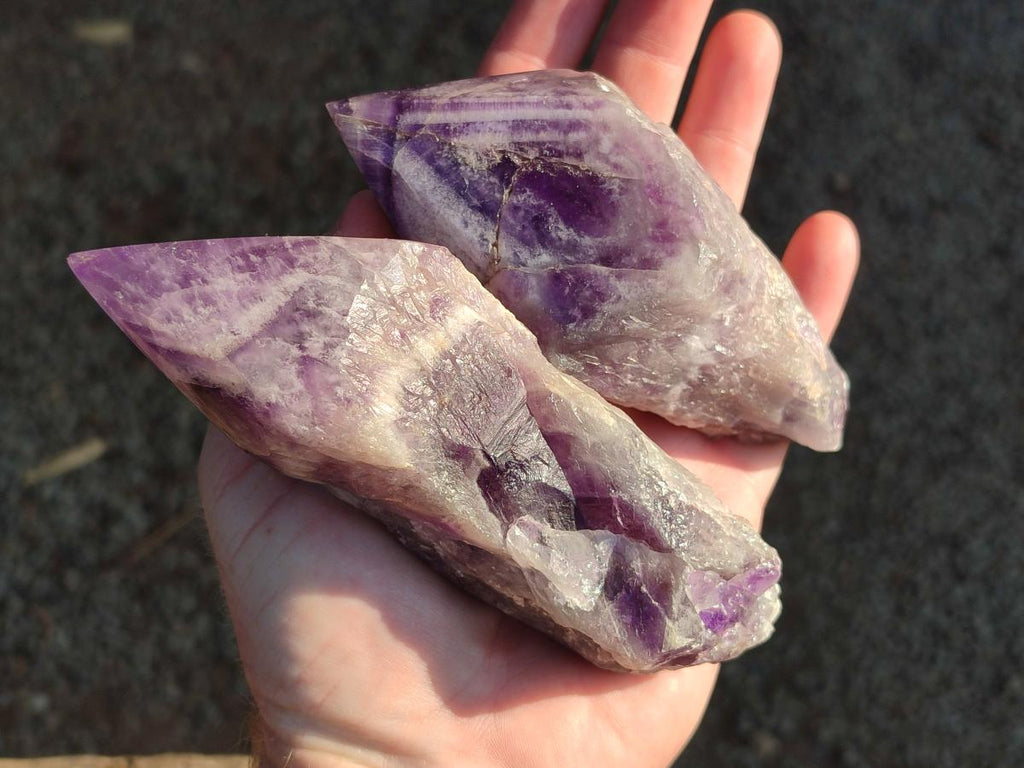 Polished Chevron Amethyst Witches Hat Crystals x 4 From Zambia - Toprock Gemstones and Minerals 
