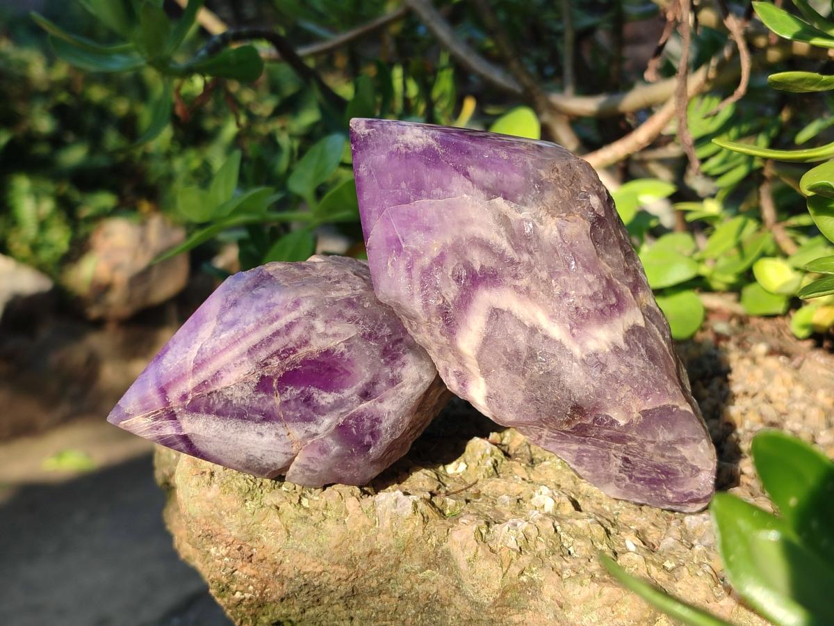 Polished Chevron Amethyst Witches Hat Crystals x 4 From Zambia - Toprock Gemstones and Minerals 