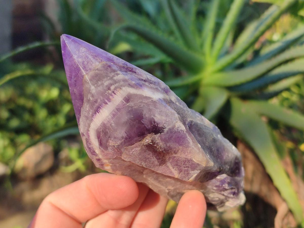 Polished Chevron Amethyst Witches Hat Crystals x 4 From Zambia - Toprock Gemstones and Minerals 