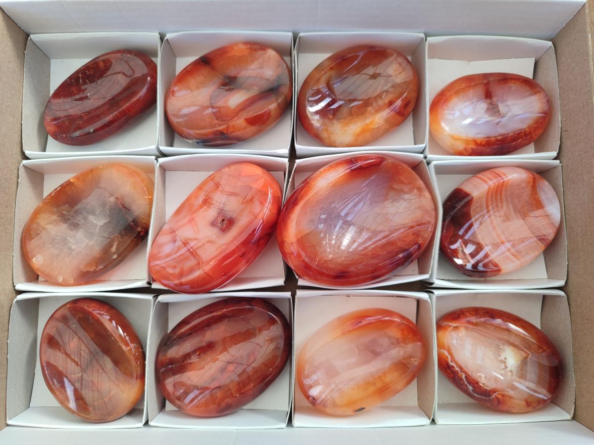 Polished Carnelian Agate Gemstone Bowls x 12 From Madagascar - Toprock Gemstones and Minerals 