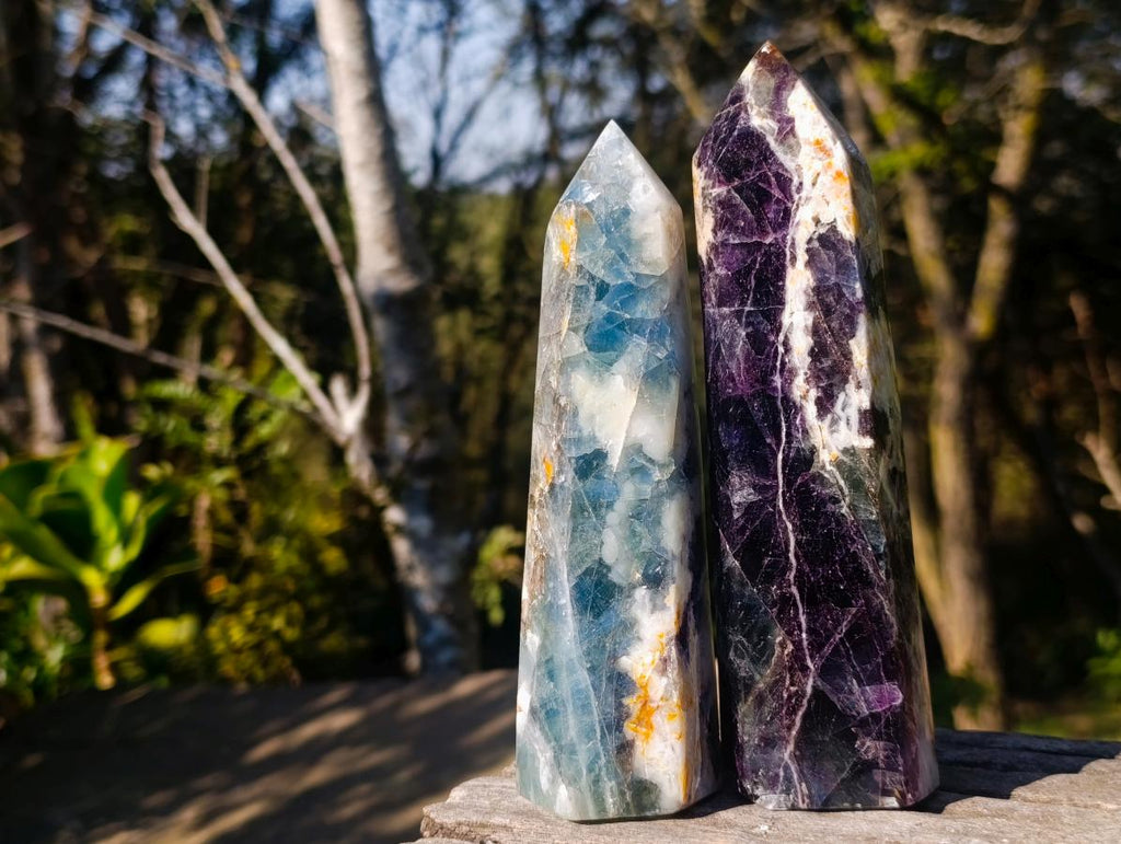 Polished Watermelon Fluorite Display Crystals x 3 From Uis, Namibia - Toprock Gemstones and Minerals 