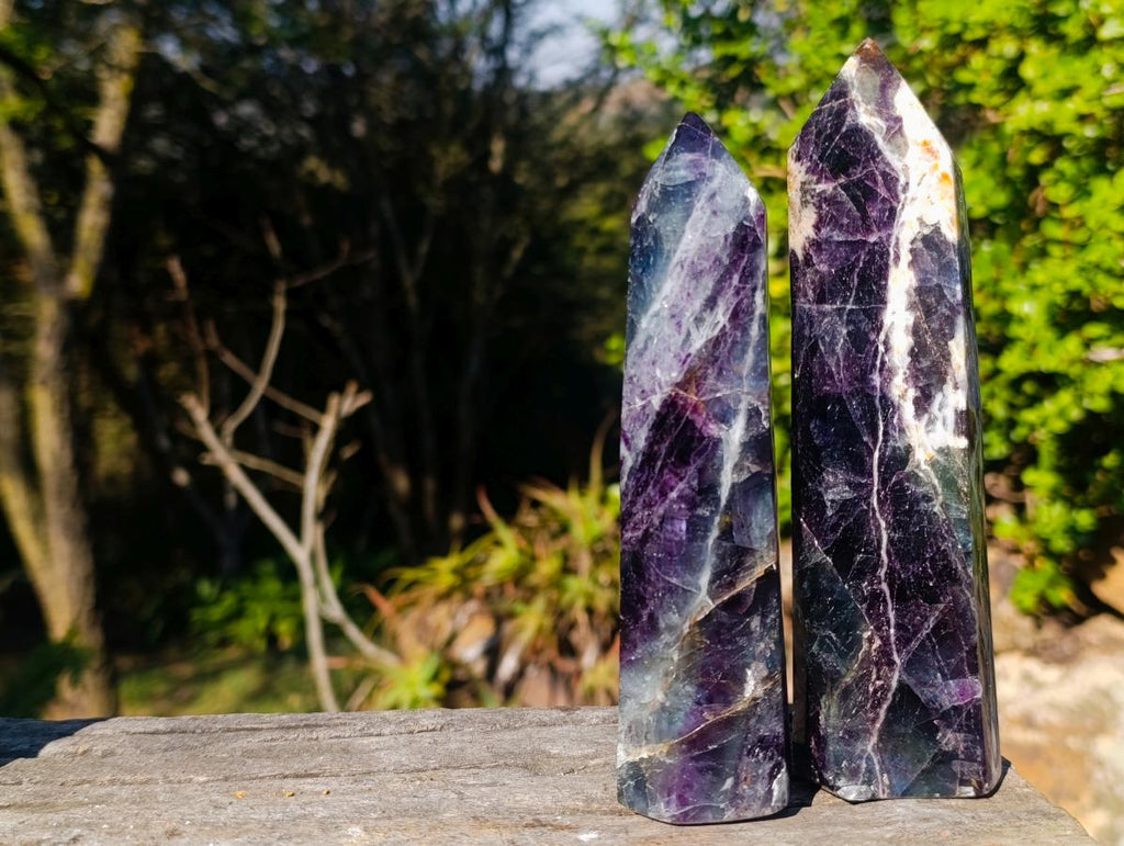 Polished Watermelon Fluorite Display Crystals x 3 From Uis, Namibia - Toprock Gemstones and Minerals 