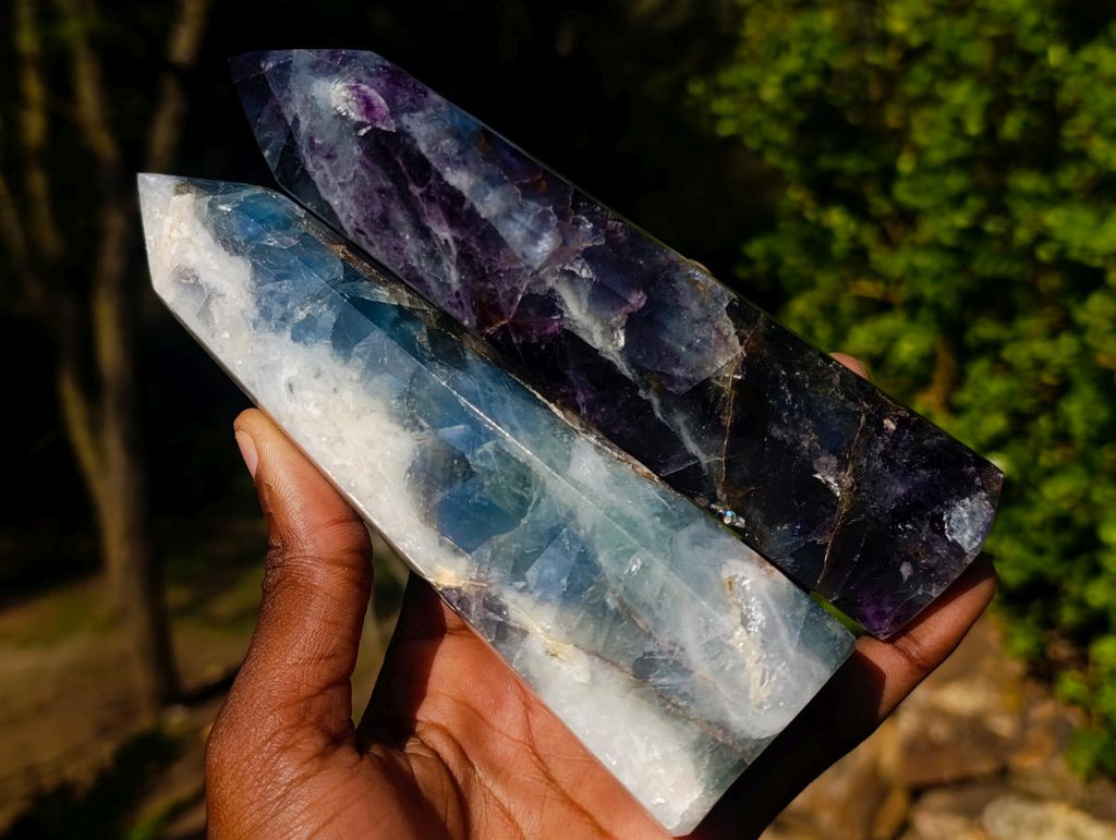 Polished Watermelon Fluorite Display Crystals x 3 From Uis, Namibia - Toprock Gemstones and Minerals 