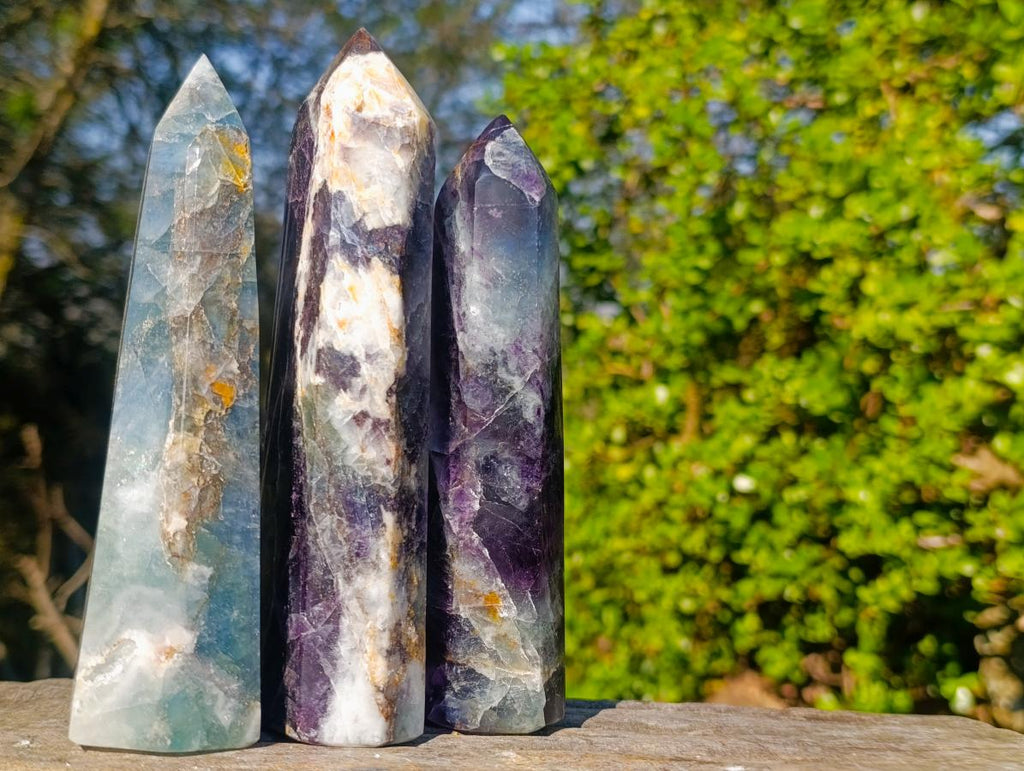 Polished Watermelon Fluorite Display Crystals x 3 From Uis, Namibia - Toprock Gemstones and Minerals 