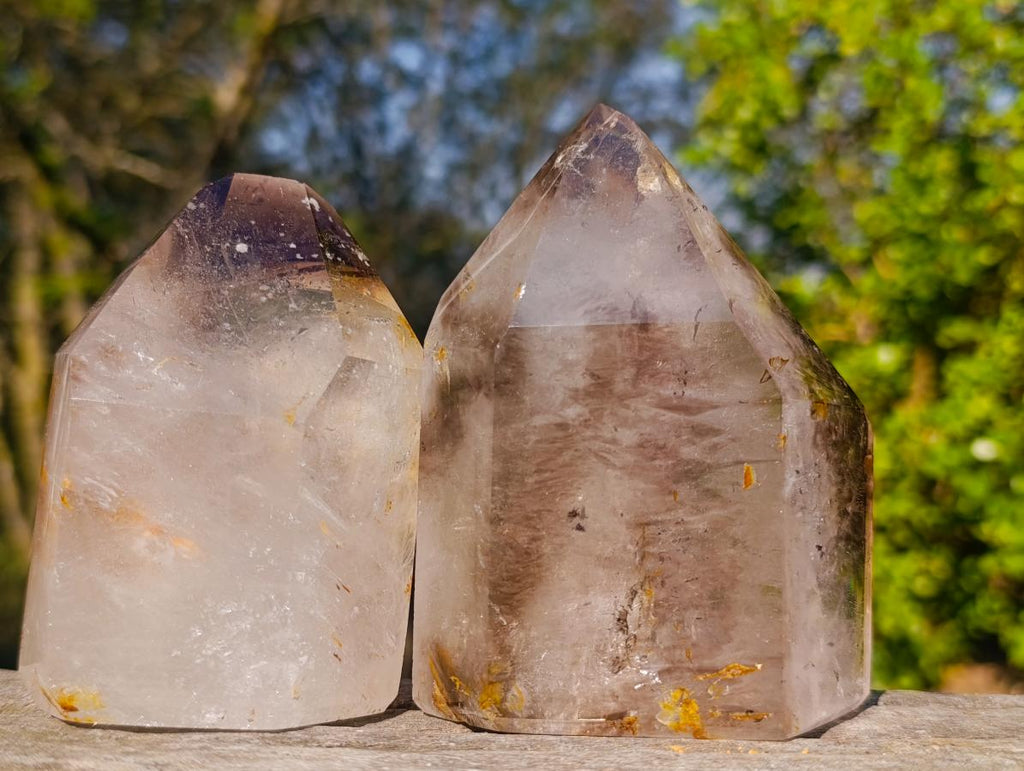 Polished Window Smokey Quartz Crystals x 2 From Madagascar - Toprock Gemstones and Minerals 