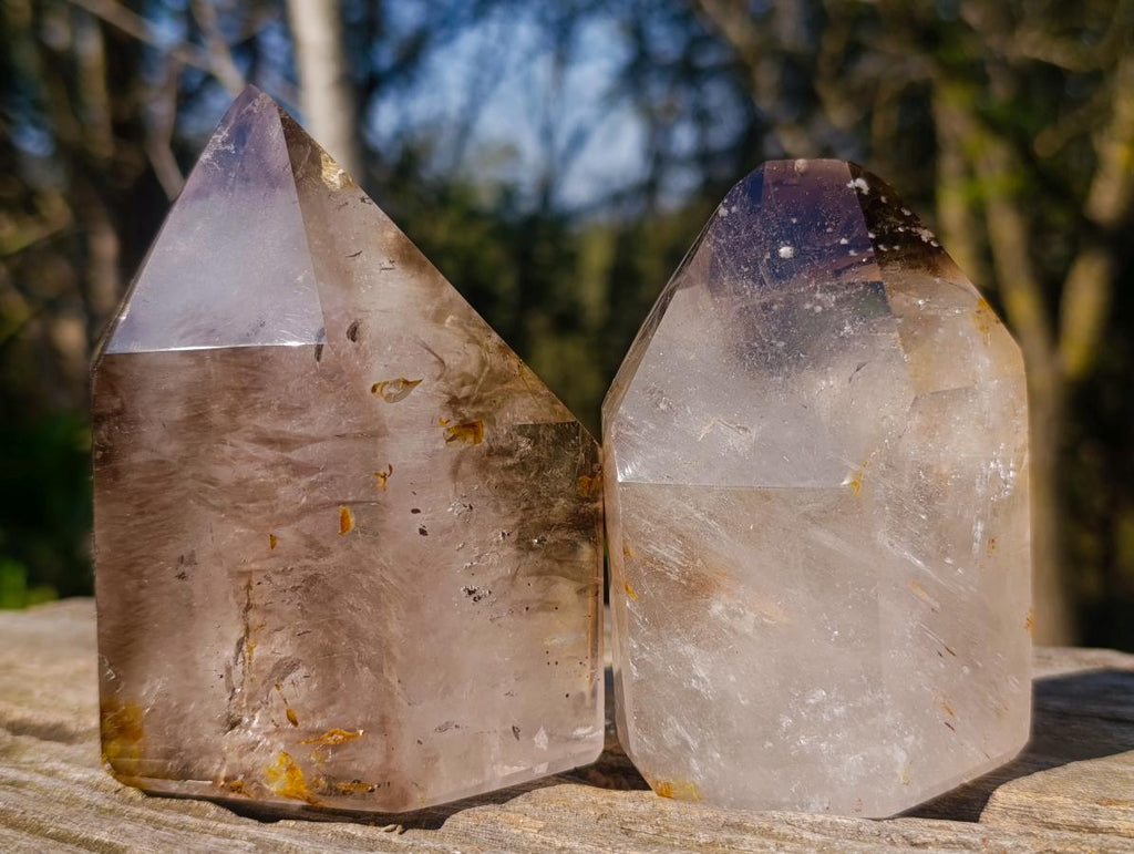 Polished Window Smokey Quartz Crystals x 2 From Madagascar - Toprock Gemstones and Minerals 