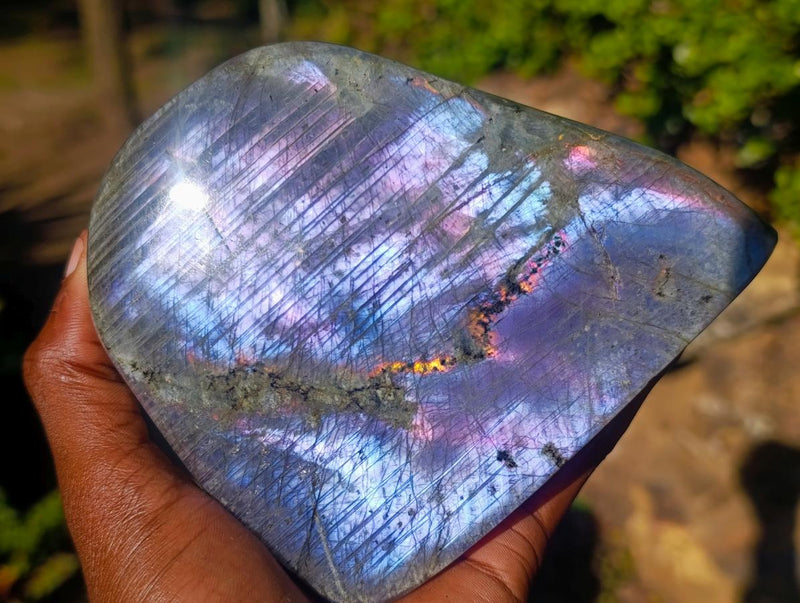 Polished Rare Purple Sunset Flash Labradorite Standing Display Pieces x 2 From Madagascar - Toprock Gemstones and Minerals 