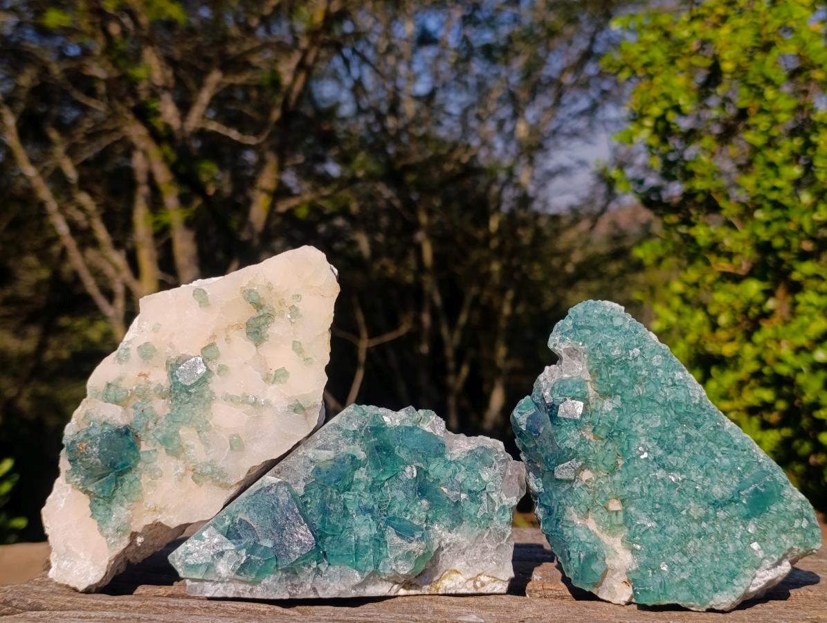 Natural Green Cubic Fluorite Specimens x 3 From Mandrosonoro, Madagascar - Toprock Gemstones and Minerals 