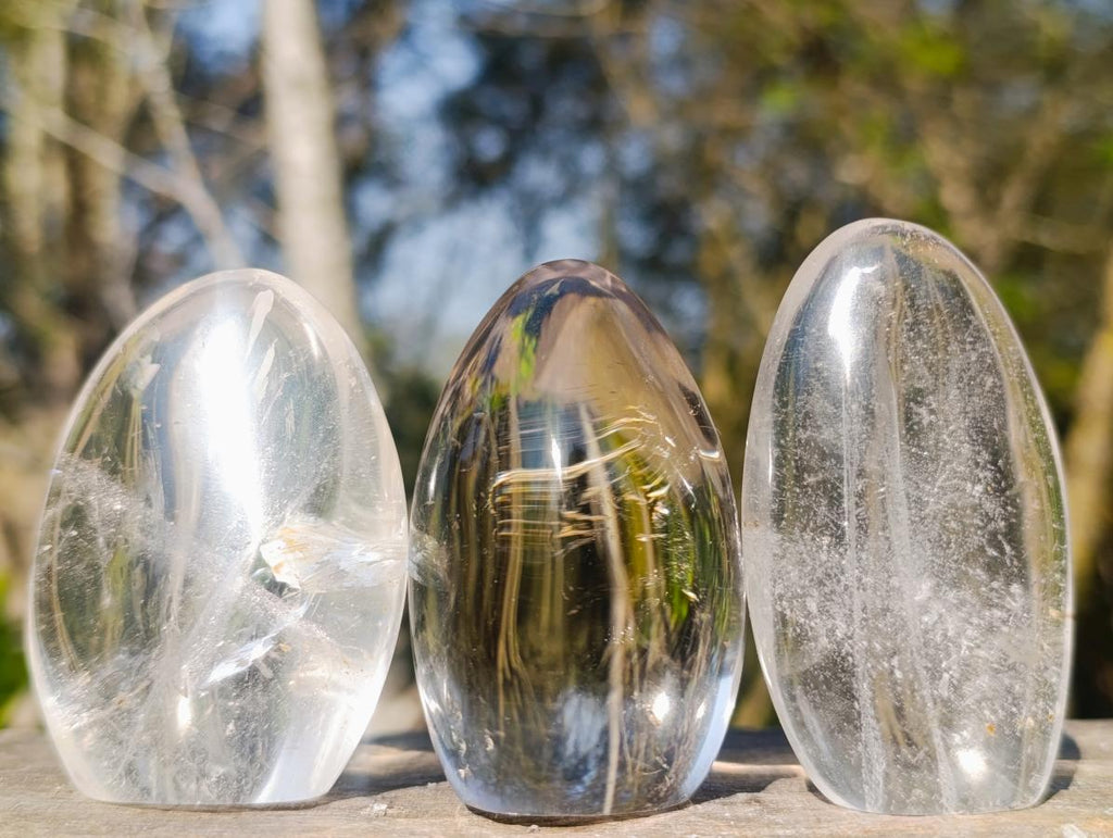 Polished Rock Crystal Standing Display Pieces x 12 From Amoron’i Mania, Madagascar