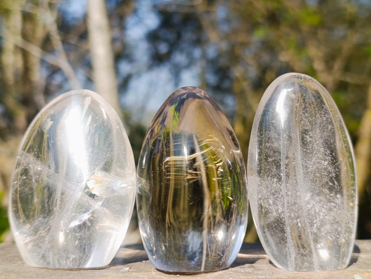 Polished Rock Crystal Standing Display Pieces x 12 From Amoron’i Mania, Madagascar