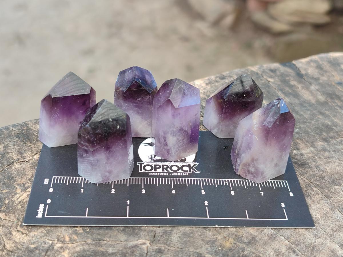 Polished Mini Dark Window Amethyst Crystals x 70 From Akansobe, Madagascar - Toprock Gemstones and Minerals 