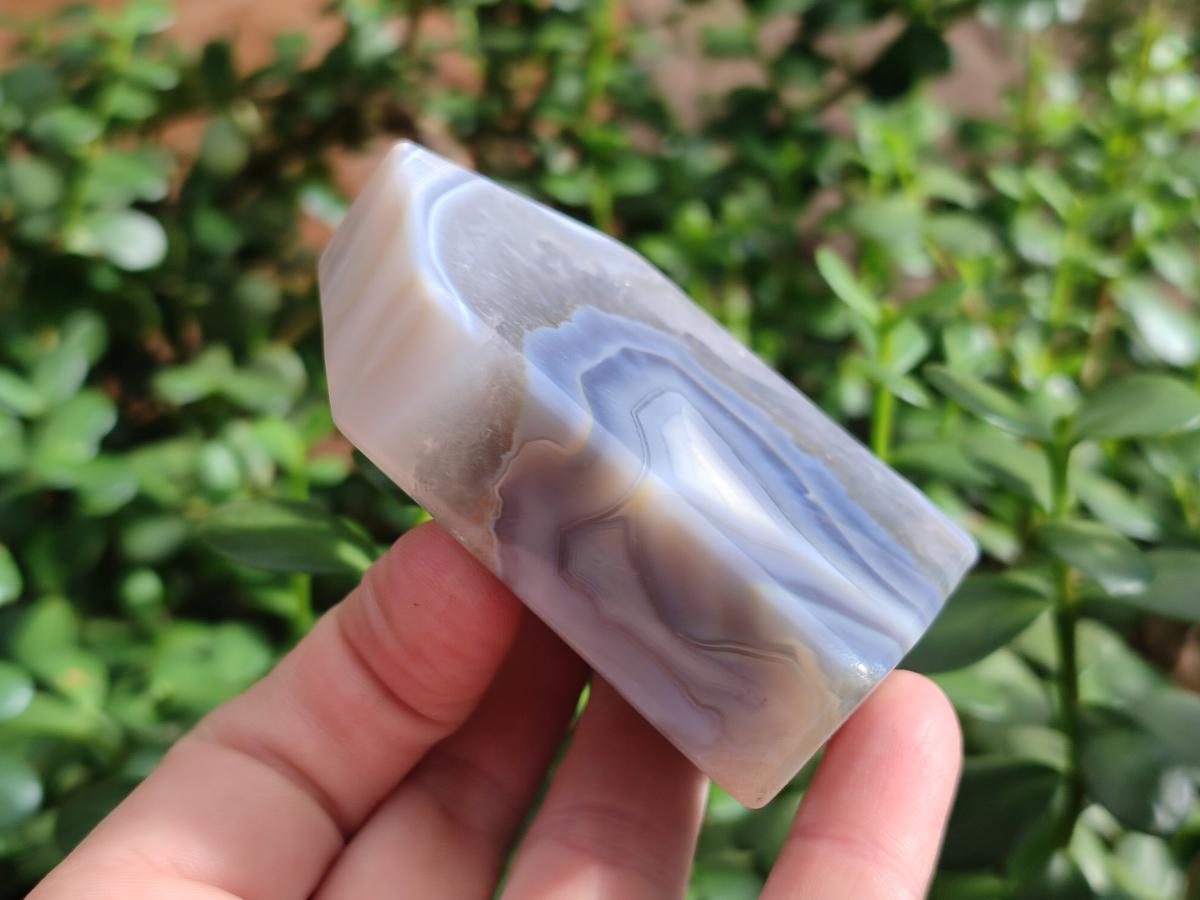 Polished Banded Agate Standing House Shaped Slices x 12 From Madagascar - Toprock Gemstones and Minerals 
