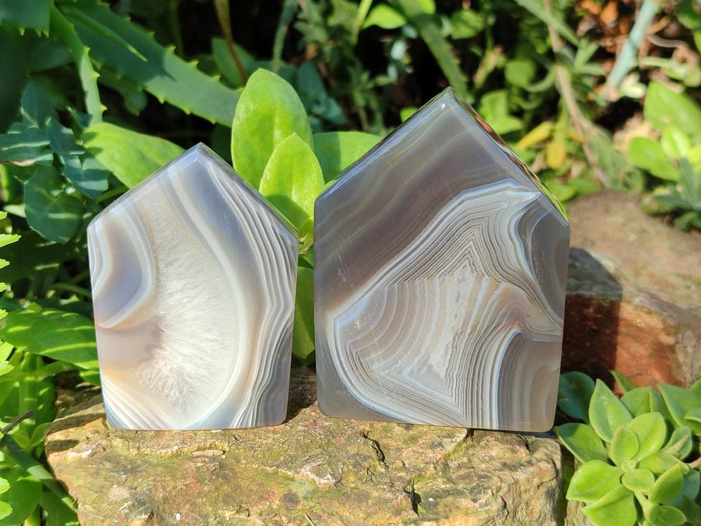 Polished Banded Agate Standing House Shaped Slices x 12 From Madagascar - Toprock Gemstones and Minerals 