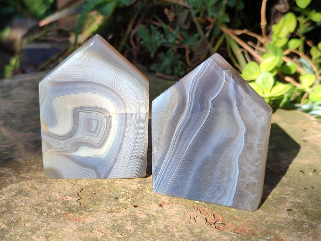Polished Banded Agate Standing House Shaped Slices x 12 From Madagascar - Toprock Gemstones and Minerals 