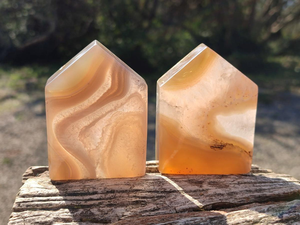 Polished Banded Agate Standing House Shaped Slices x 12 From Madagascar - Toprock Gemstones and Minerals 