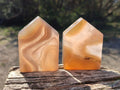 Polished Banded Agate Standing House Shaped Slices x 12 From Madagascar - Toprock Gemstones and Minerals 