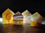 Polished Banded Agate Standing House Shaped Slices x 12 From Madagascar - Toprock Gemstones and Minerals 