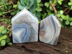 Polished Banded Agate Standing House Shaped Slices x 12 From Madagascar - Toprock Gemstones and Minerals 