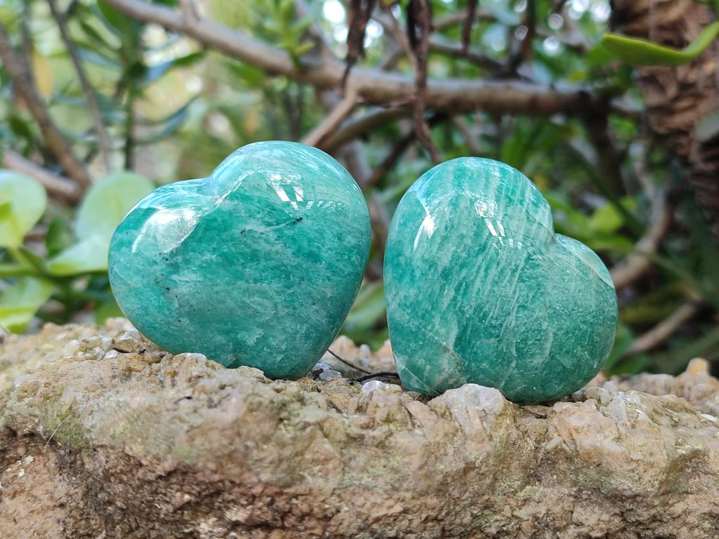 Polished Amazonite Standing Display Pieces and Hearts x 6 From Madagascar - Toprock Gemstones and Minerals 